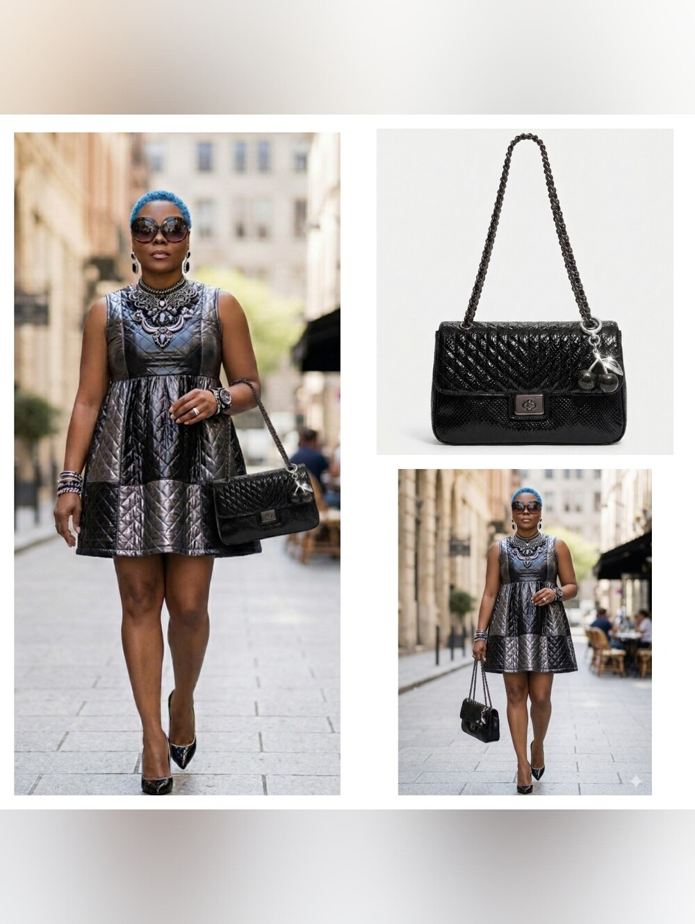 Karl Lagerfeld Black Quilted Patent Textured Shoulder Bag NWT